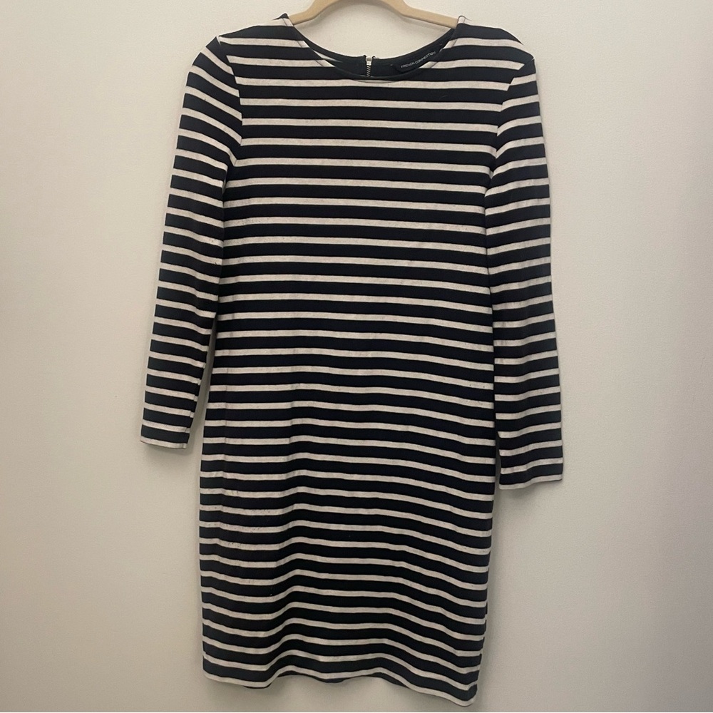 French Connection Navy White Striped 3/4 Sleeve Dress Size 12